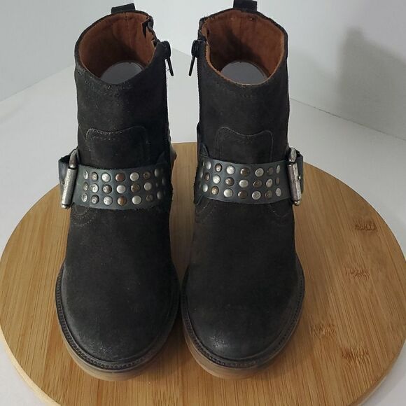 Josef Seibel Toni Studded Harness Suede Side Zip Booties Black Silver Size EU 38 - Picture 5 of 11